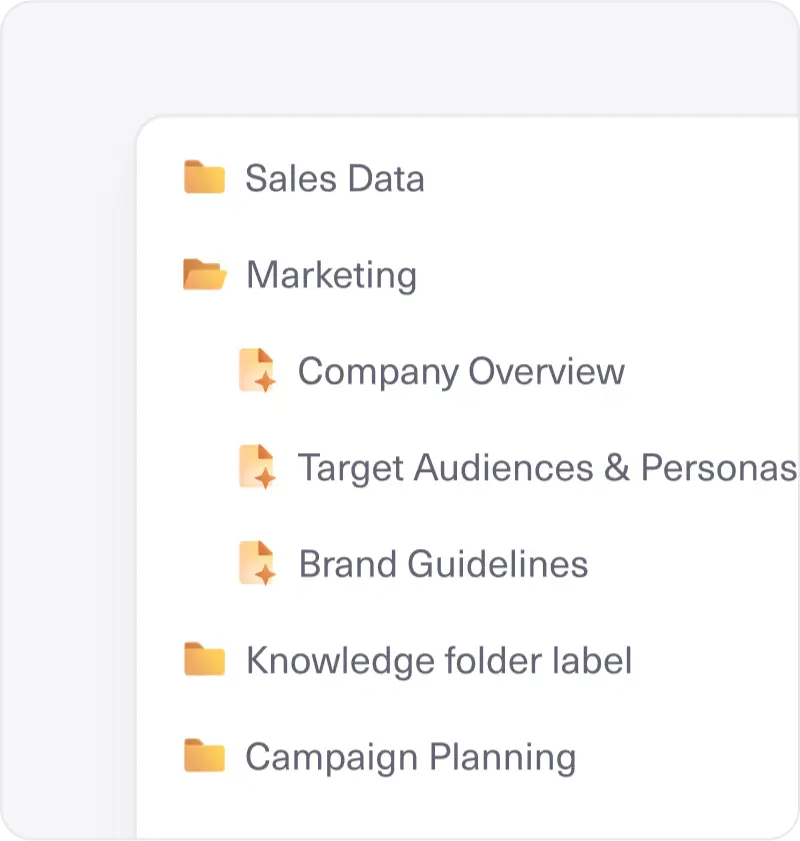 A folder list with categories like Sales Data, Marketing, Brand Guidelines, and Campaign Planning.